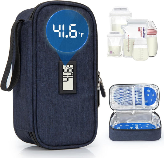 DawnBox Breast Milk Cooler Travel Bag with Real-Time Temp Display - Holds 20oz Breastmilk Storage Bag & Cooling, Portable Breast Milk Cooler Bags with 2 Ice Packs for Breastmilk Storage