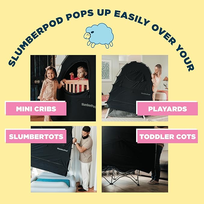 SlumberPod The Original Blackout Sleep Tent Travel Essential for Babies and Toddlers, Mini Crib and Pack N Play Cover, Sleep Pod for Kids with Monitor Pouch and Fan Pouch, Blocks 95%+ Light, Black
