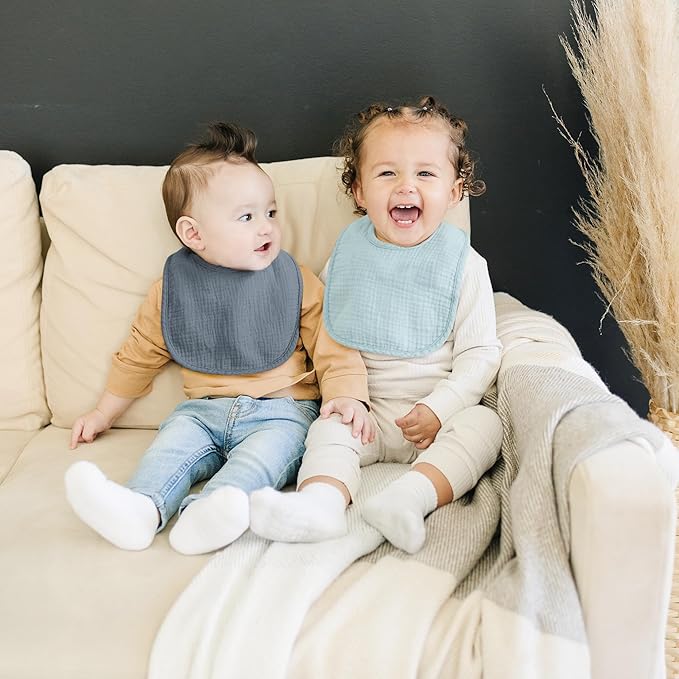 Konssy 6-Pack Muslin Baby Bibs for Boys & Girls, Soft Cotton Absorbent Bandana Drool Bibs for Drooling & Teething