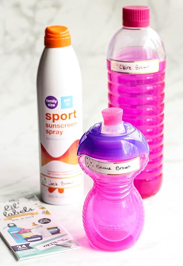 Removeable, Write-On Food Bottle Labels, Write-On, Self-Laminating, Freezer Safe Waterproof Kids Name Labels for Baby Bottles, Sippy Cup for Daycare School, Dishwasher Safe (Simply Colors, Set of 2)