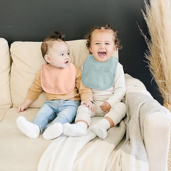 Konssy 6-Pack Muslin Baby Bibs for Boys & Girls, Soft Cotton Absorbent Bandana Drool Bibs for Drooling & Teething