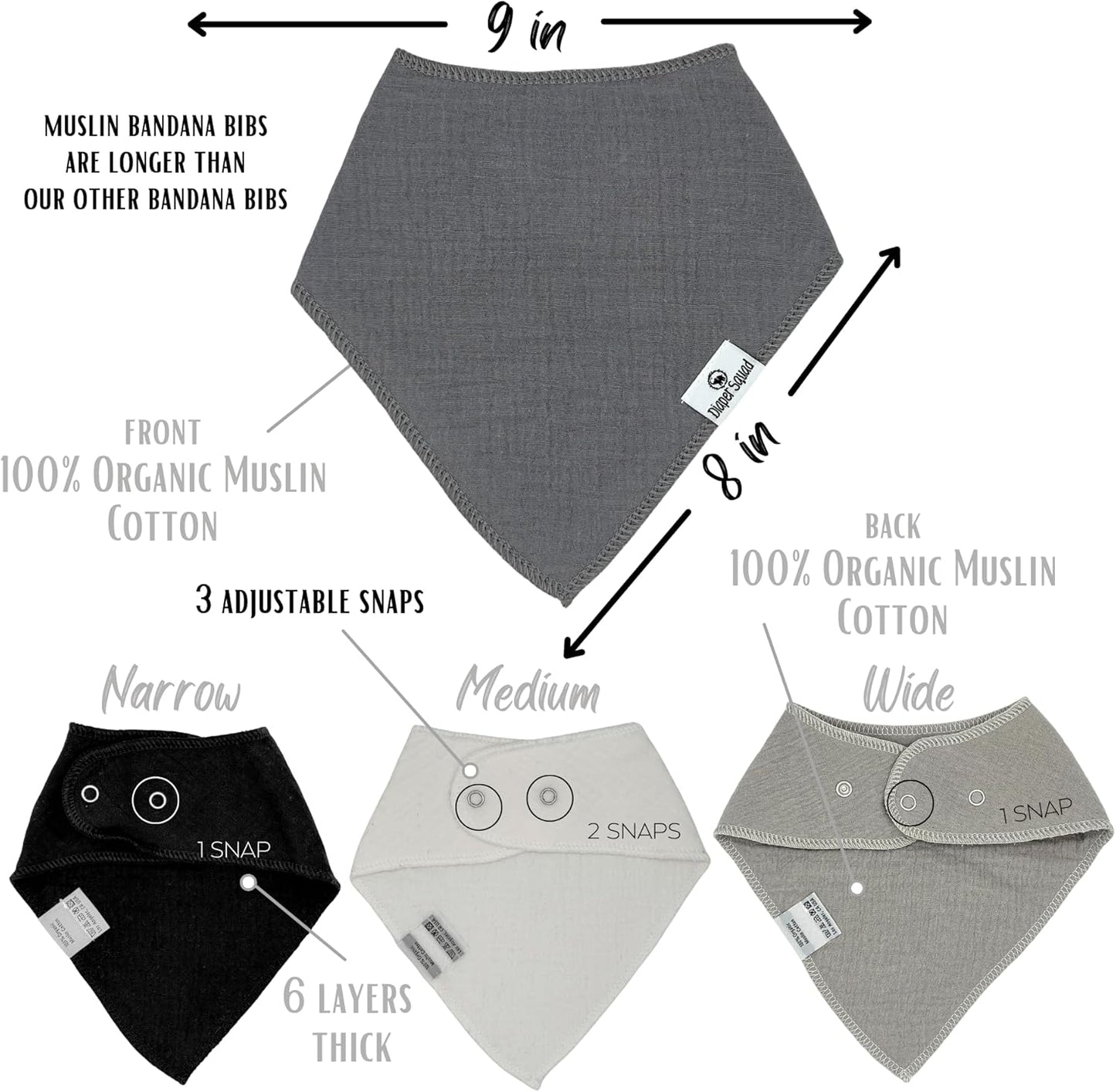 DiaperSquad's Baby Bibs for Drooling and Teething, Bibs for Boys, Baby Girl - Solid Cotton Baby Drool Bibs