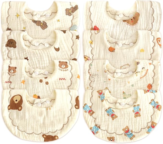 EllieHouse Baby Bibs for Girls Boys 8 Pack Muslin Drool Teeth Drooling Teething Bibs Muslin Cotton for Toddler Infant
