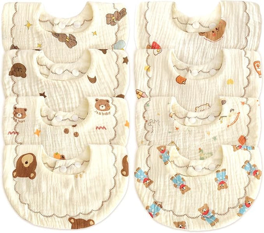 EllieHouse Baby Bibs for Girls Boys 8 Pack Muslin Drool Teeth Drooling Teething Bibs Muslin Cotton for Toddler Infant