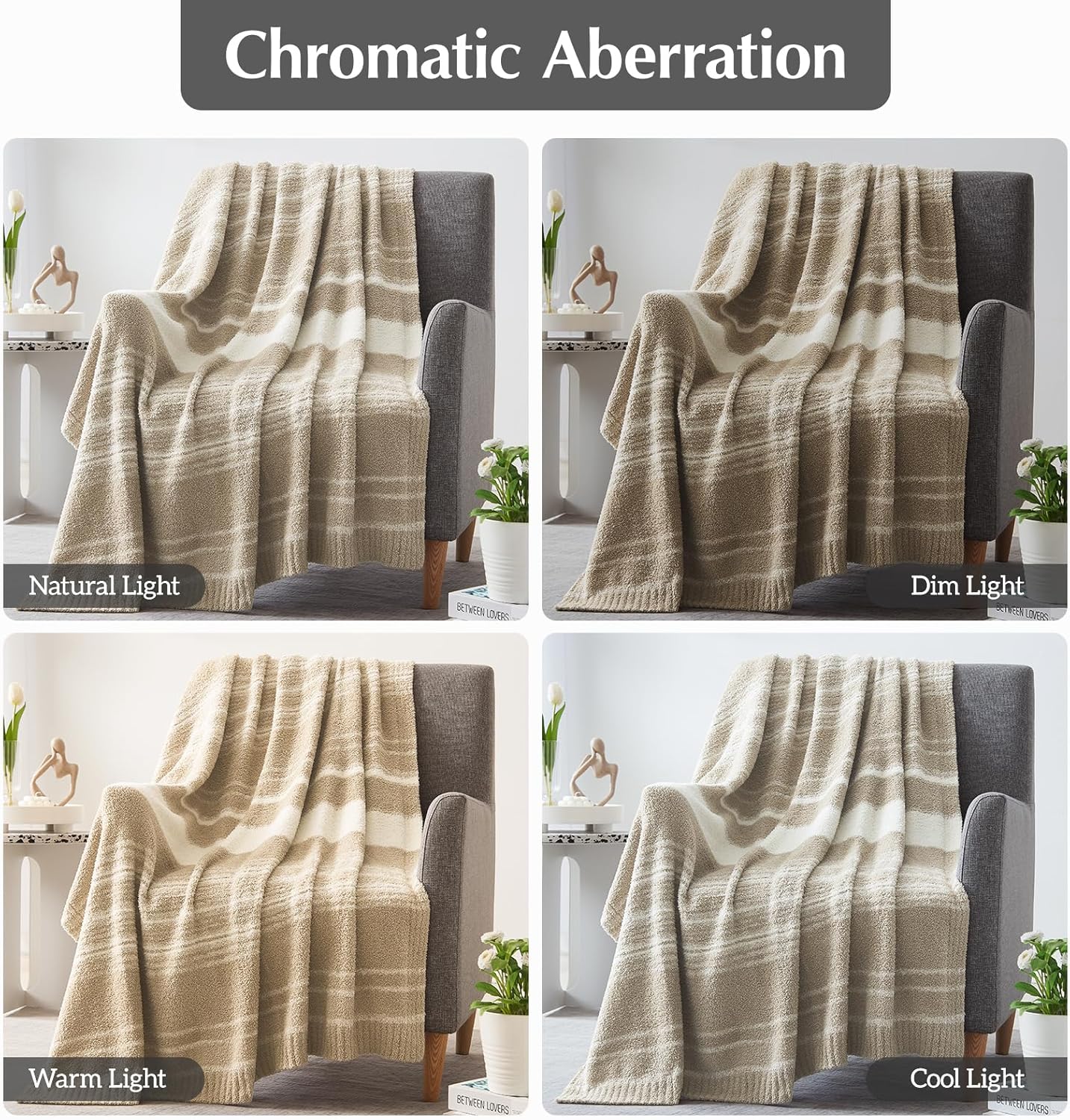 WRENGONGE Khaki Throw Blanket, 60x80 Soft Cozy Striped Throw Blankets for Couch, Sofa, Bed, Travel, Lightweight Fluffy Warm Plush Decorative Blankets for Women, Men,Kids Gift