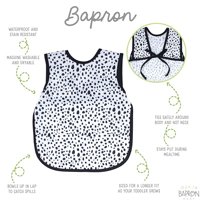 BapronBaby Organic Dot Bapron - No Neck Tie Safer Bib for Baby & Toddler - Soft Waterproof Stain Resistant - Machine Washable - Sz Preschool 3-5yrs