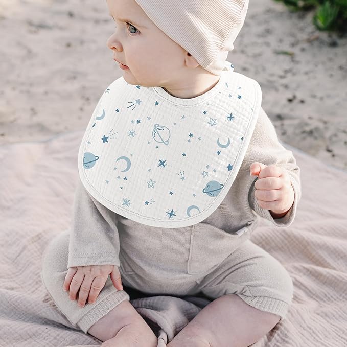 Konssy 10-Pack Muslin Baby Bibs, Soft Cotton Bandana Bibs for Drooling & Teething, Unisex Solid Colors for Boys & Girls, Newborn & Infant