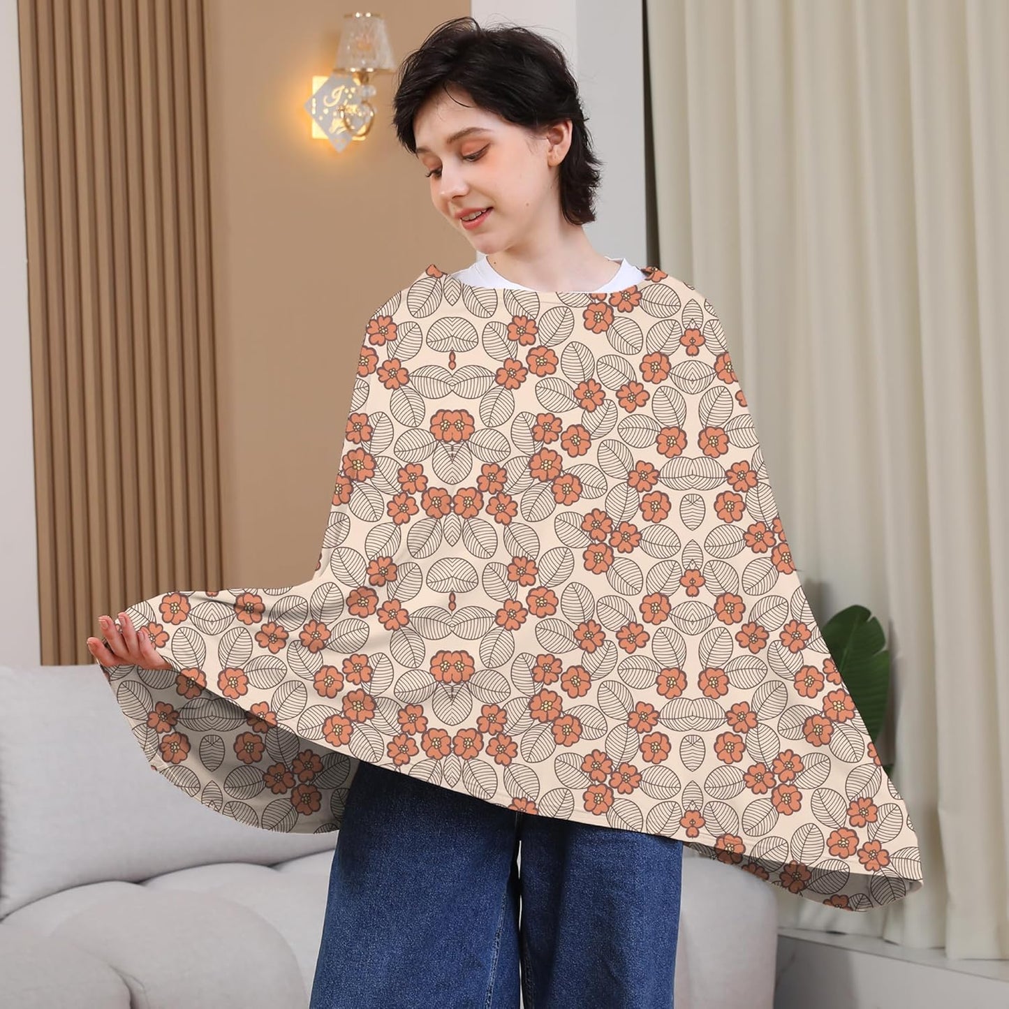 Multi-use Nursing Cover for Breastfeeding, 360°Full Coverage Nursing Poncho, Rayon Soft & Breathable Breastfeeding Cover up (Smooth Rayon, Floral Leaf)