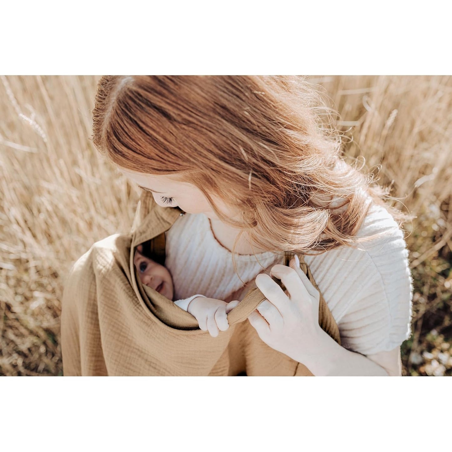 Konssy Muslin Nursing Cover for Baby Breastfeeding, Breathable 100% Cotton Breastfeeding Cover with Rigid Hoop for Mother Nursing Apron, Multi-use Carseat Canopy (Camel)