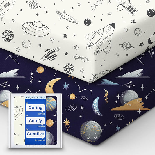 Crib Sheet for Boy Girl, Premium Soft Jersey Knit Fitted Crib Sheet, Safe and Snug, Durable, Stylish Crib Sheet, 28''x52''x9'' Extra Deep Pocket, Night Space