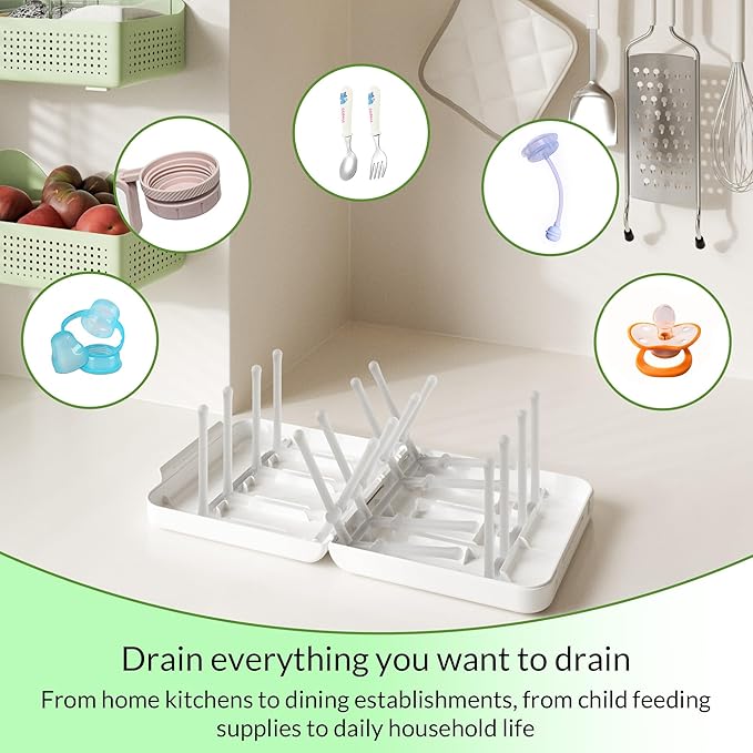 Travel Bottle Drying Rack Space Saving,Foldable Bottle Drain Rack with 16 Ribs,Portable Baby Bottle Drying Rack for Bottles,Breast Pumps and Other Feeding Accessories,Widely Used Daily Basis