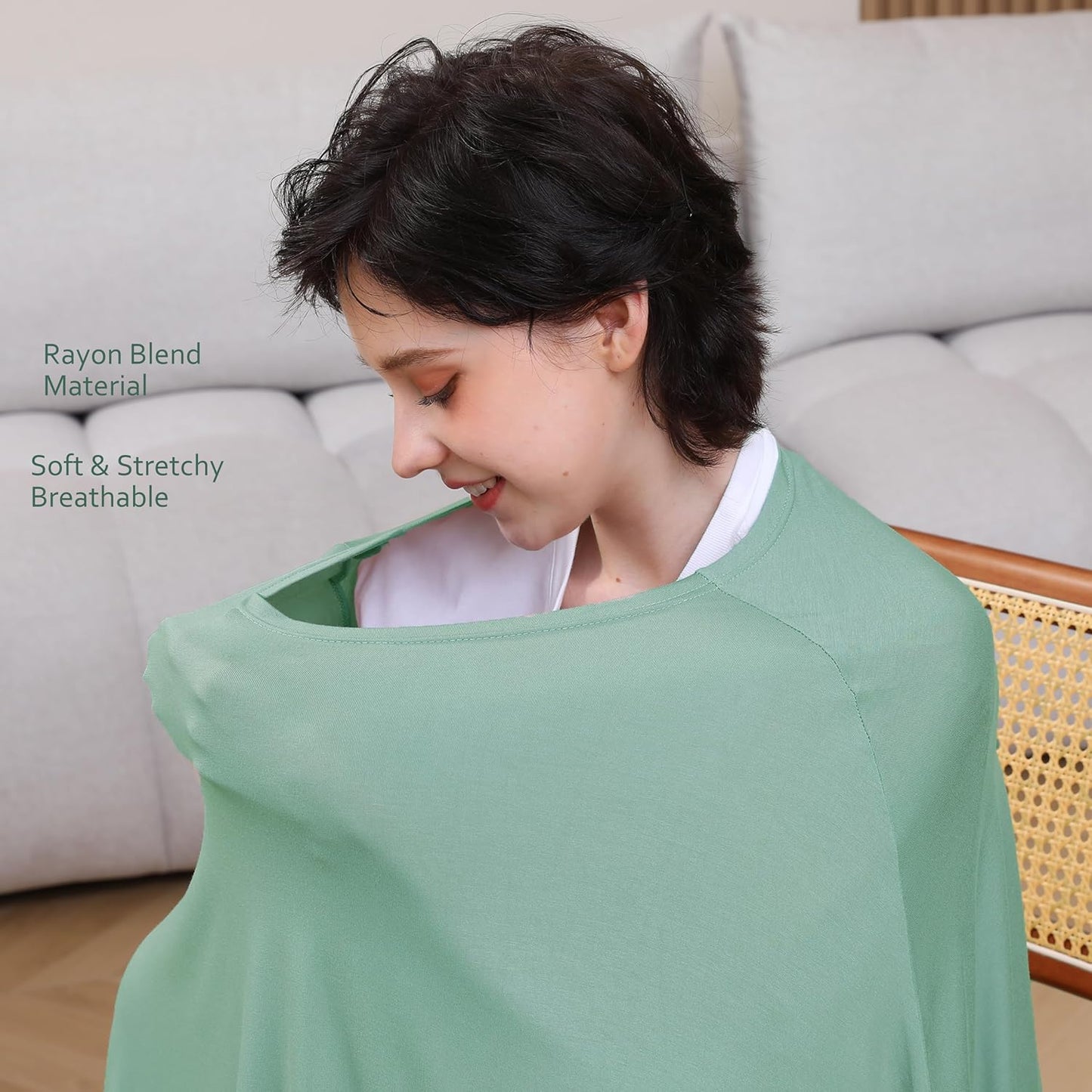 Multi-use Nursing Cover for Breastfeeding, 360°Full Coverage Nursing Poncho, Rayon Soft & Breathable Breastfeeding Cover up (Smooth Rayon, Sage Green)
