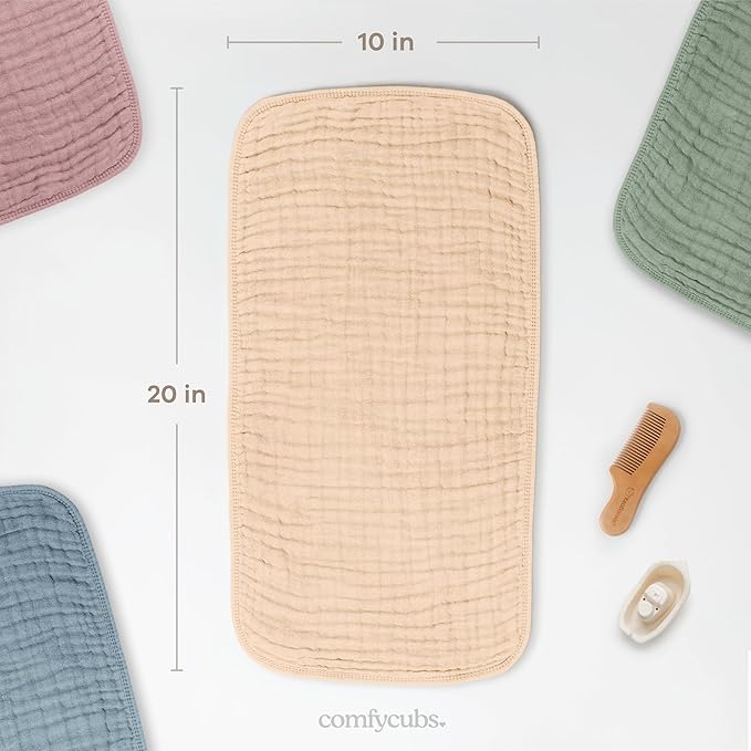 Comfy Cubs Muslin Burp Cloths 20" x 10", Pack of 10 - Large, 6-Layer, Ultra Absorbent 100% Cotton for Baby Drool and Messes - Soft, Safe & Gentle Baby Burp Cloths for Boys & Girls - Cream