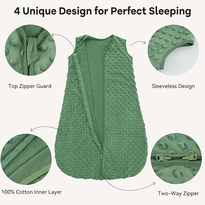 Fleece Baby Sleep Sack 12-18 Months with Plush Dots 1.5 Tog Baby Wearable Blanket with 2-Way Zipper Warm Sleeping Sack for Toddler Infant - Large, Blue&Green