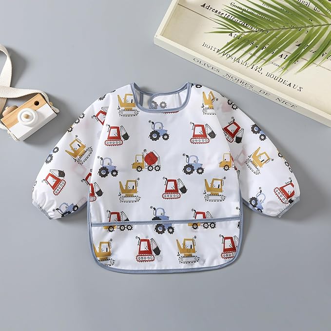 Sleeved Bib,5 Pack,Waterproof Shirt Bibs for Baby 3-24 Months Wipe Clean