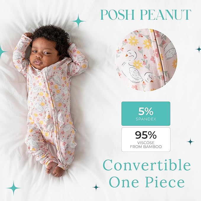 Posh Peanut Convertible Baby Sleepers - Girls Footless Baby Pajamas with 2 Way Zipper for Easy Diaper Changes