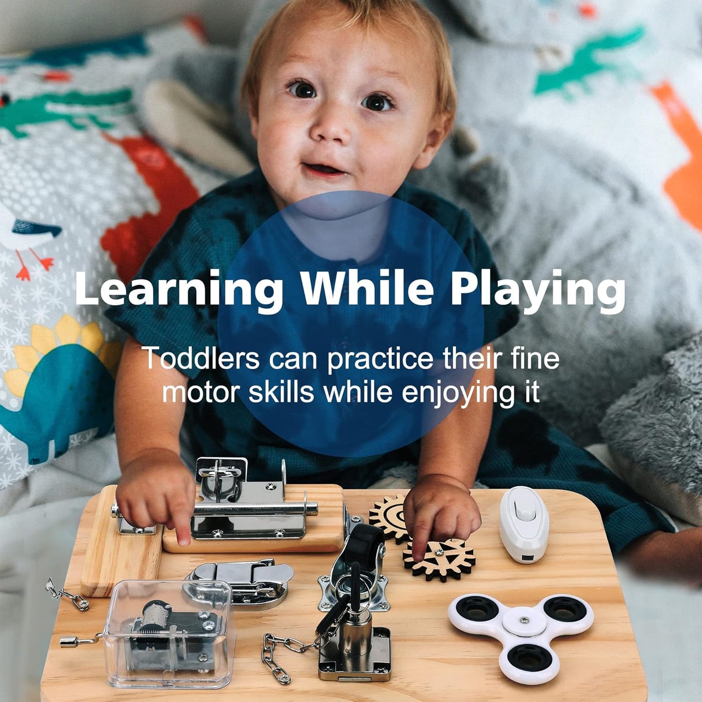 Wooden Montessori Toys Busy Board for 1 2 3 4 Year Old, Baby Toddler Sensory Toys, for Fine Motor Skills, for Autism ADHD