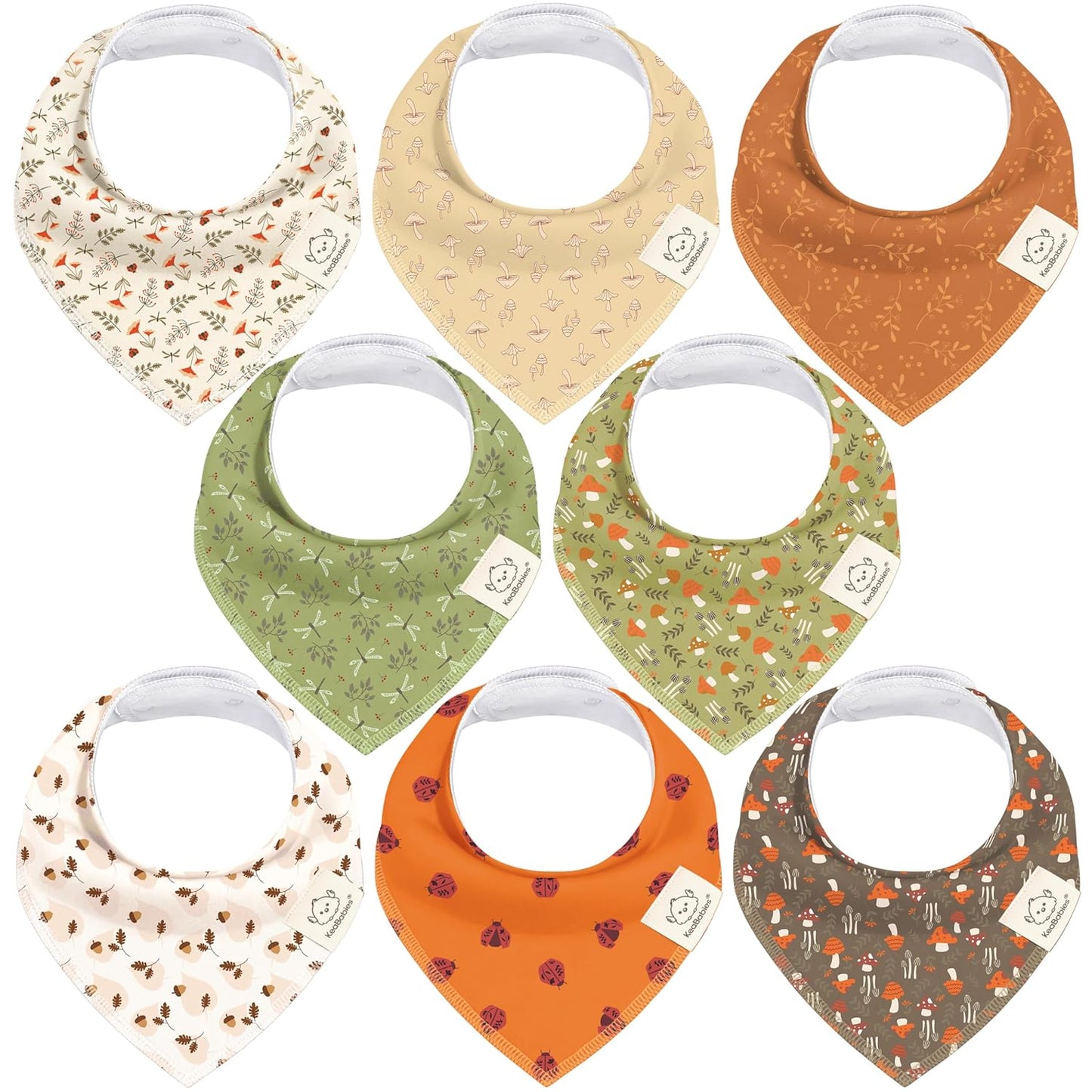 8-Pack Organic Baby Bandana Bibs for Girls - Super Absorbent Triangle Baby Bibs for Drooling and Teething Infant, 100% Cotton Extra Soft for Newborn, Infant 0-36 Months (Fall Spores)