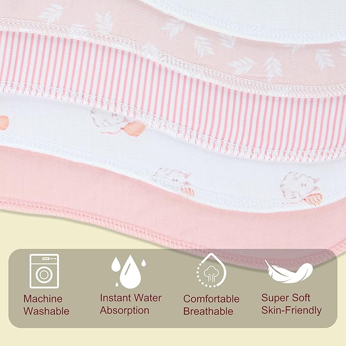 2-in-1 Burp Cloths and Baby Bibs - 6 Pack Large Super Absorbent Soft Cotton Burping Cloths for Spit Up, 3 Layers Thick Baby Burp Rags for Girls & Boys