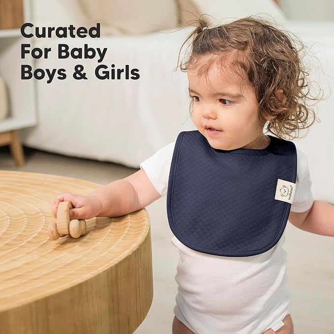 8-Pack Organic Baby Bibs for Girls, Boys - Quilted Cotton Cloth Baby Drool Bibs for Drooling and Teething Toddler, Newborn, Infant, Soft & Super Absorbent (Hunter)