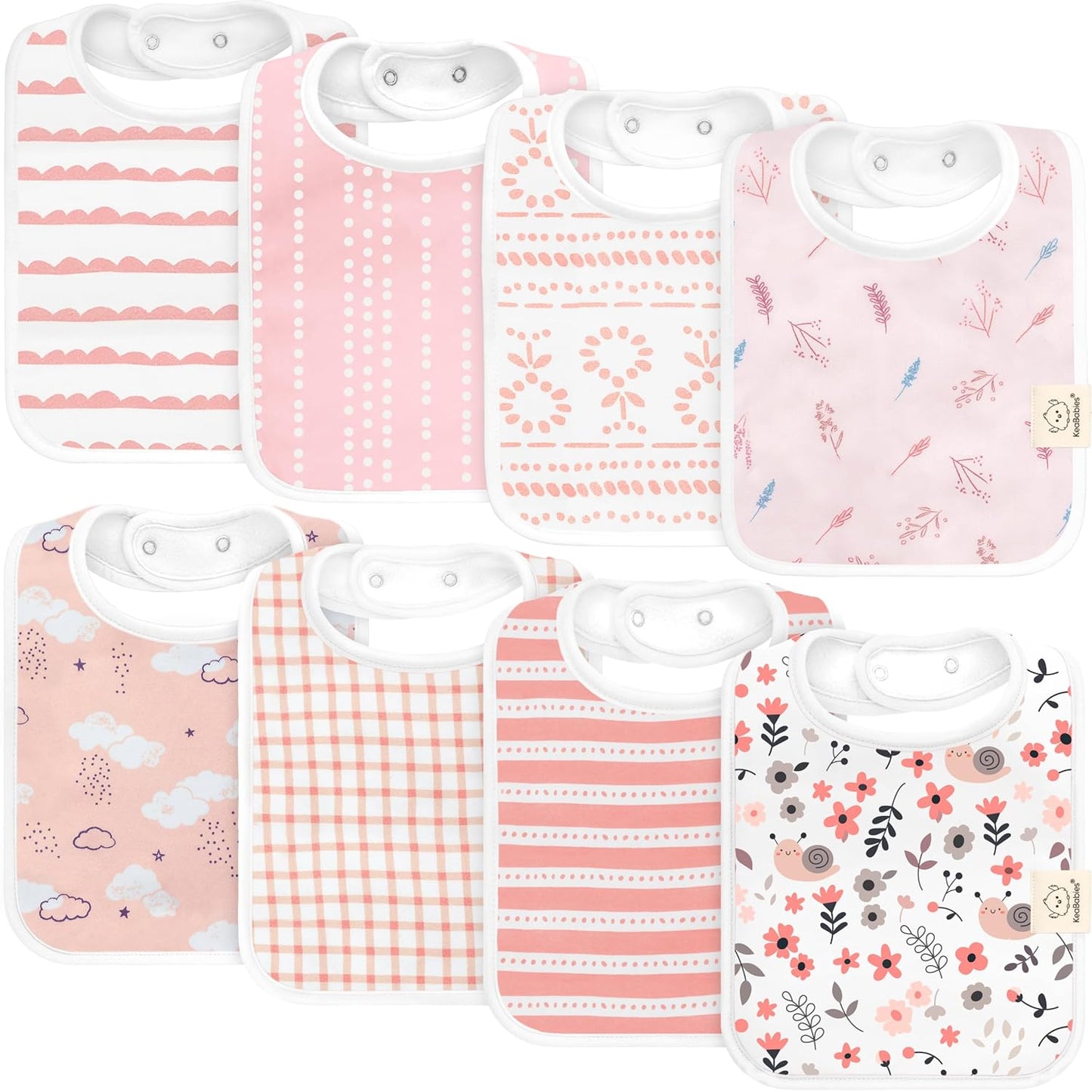 KeaBabies 8-Pack Organic Baby Bibs for Boys, Girls - Super Absorbent Cotton Drool Bibs for Baby Girl & Boy, Teething Toddler, Drooling Newborn, Ultra Soft & Machine Washable (Sweet Charm)