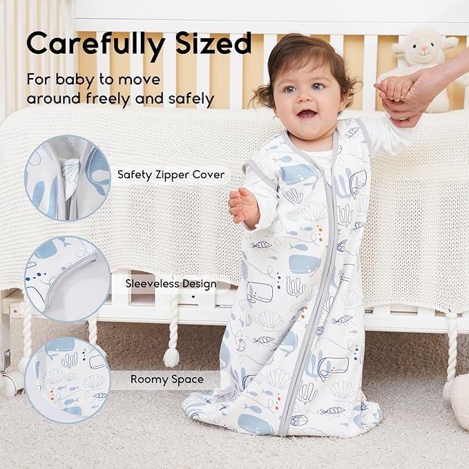 Yoofoss Baby Sleep Sack 6-12 Months 0.5 Tog Wearable Blanket for Baby, 3 Pack 100% Organic Cotton Infant Toddler Sleeping Sack 2-Way Zipper Lightweight Sleep Sack