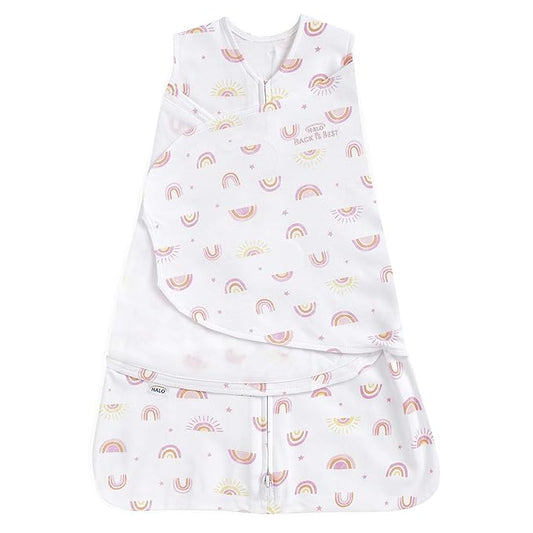HALO 100% Cotton Sleepsack Swaddle, 3-Way Adjustable Wearable Blanket, TOG 1.5, Sunshine Rainbows, Small, 3-6 Months
