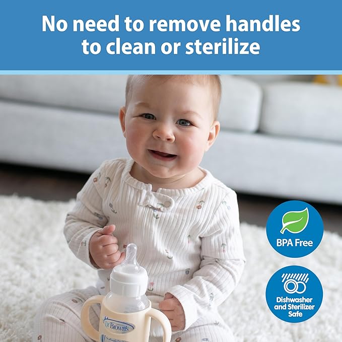 Dr. Brown's Narrow Baby Bottle Handles, 100% Silicone, Easy Grip Removable Handles for Bottle to Sippy Cup Transition, Green, 4m+