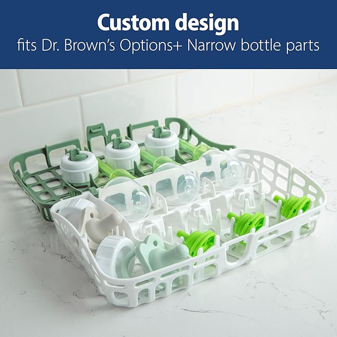 Dr. Brown's Dishwasher Basket for Small Baby Bottle Parts, Pacifiers, and Accessories, Clean, Store and Organize Newborn Essentials, BPA Free, Green