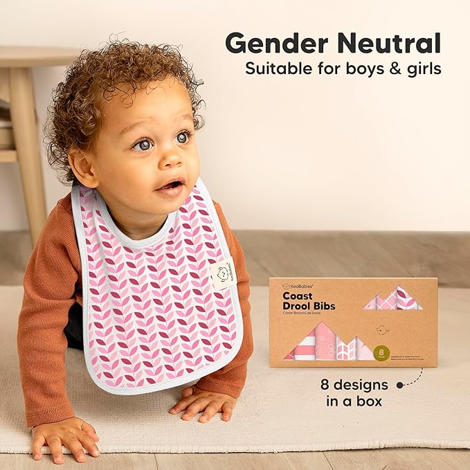 KeaBabies 8-Pack Organic Baby Bibs for Boys, Girls - Super Absorbent Cotton Drool Bibs for Baby Girl & Boy, Teething Toddler, Drooling Newborn, Ultra Soft & Machine Washable (Blush)