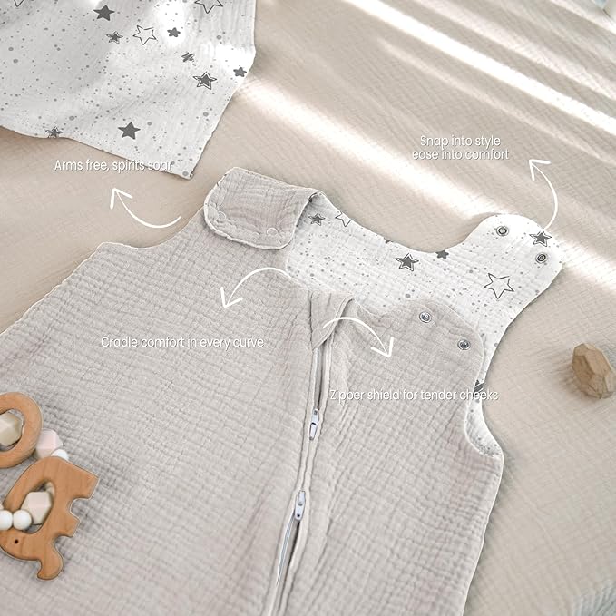 lulumoon Sleep Sack Muslin for Baby: Cotton Wearable Blanket for 15-24 Months - Soft Lightweight Ideal for Nursery Lounge Nighttime Naptime