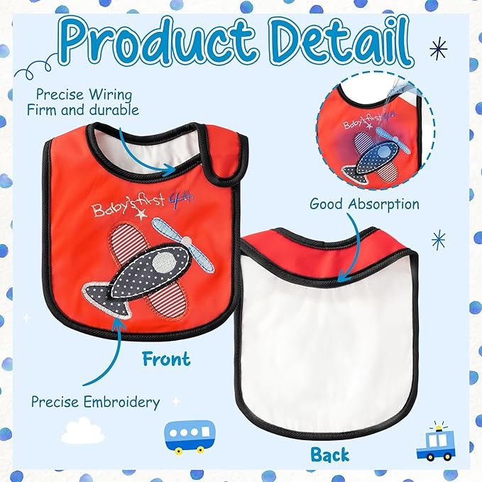 7Pcs Cotton Waterproof Baby Bibs Hook Loop Closure Newborn Bib Keepsake Baby Gift for Drooling Feeding Eating