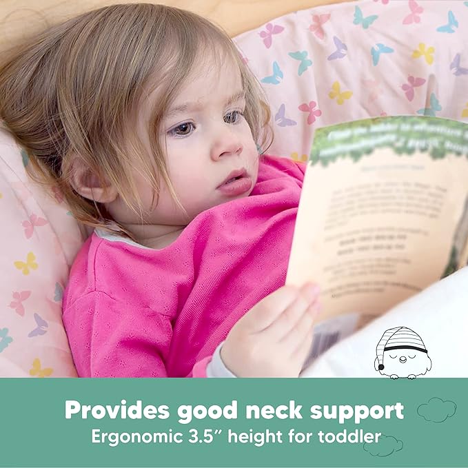 Toddler Pillow with Pillowcase - 13x18 My Little Dreamy Kids Travel Bed Pillows for Sleeping, Organic Cotton Small Pillowcase, Soft & Breathable, Machine Washable, Toddlers 2-5 Years Old (Flutter)