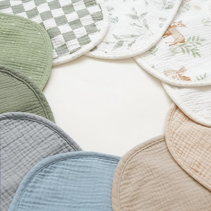 Konssy 10-Pack Muslin Baby Bibs, Soft Cotton Bandana Bibs for Drooling & Teething, Unisex Solid Colors for Boys & Girls, Newborn & Infant