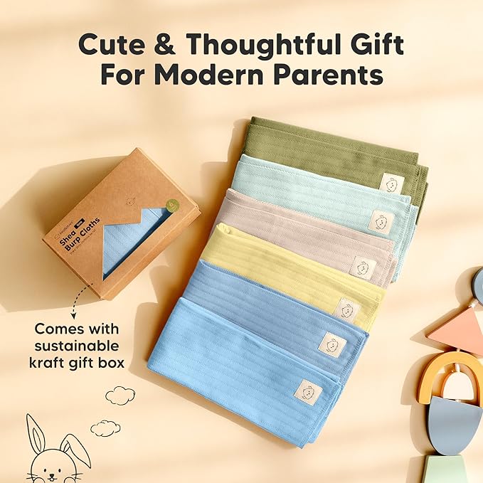 KeaBabies Organic Cotton Burp Cloths Baby Girl, Boy - 6-Pack Large Burping Clothes for Babies, Spit Up Rags, Super Soft & Absorbent Newborn Wash Towels, Gender Neutral, Non-Shrink (Stria, Daybreak)