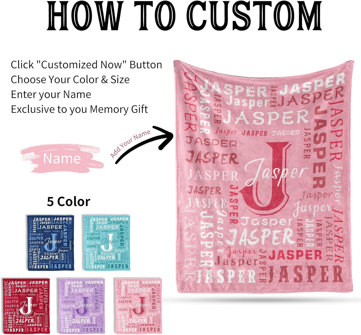 Ship Next Day, Custom Name Blanket - Printed in USA, Personalized Baby Blankets for Girls, Baby Blanket with Name, Ultra-Soft Cozy Fleece Blankets, Gifts for Boys & Girls Kids Teen Girl New Mom