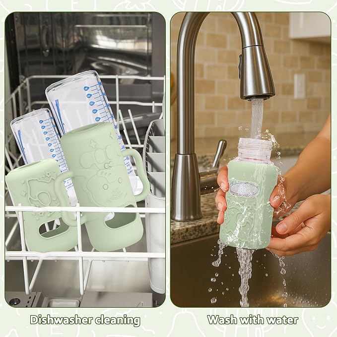 KingKam 4 Pack Silicone Sleeves for Dr. Brown's Glass Baby Bottles, Anti Breakage Baby Bottle Sleeves Holder, Compatible with Dr. Brown's Newborn Narrow Glass Baby Bottles 4oz