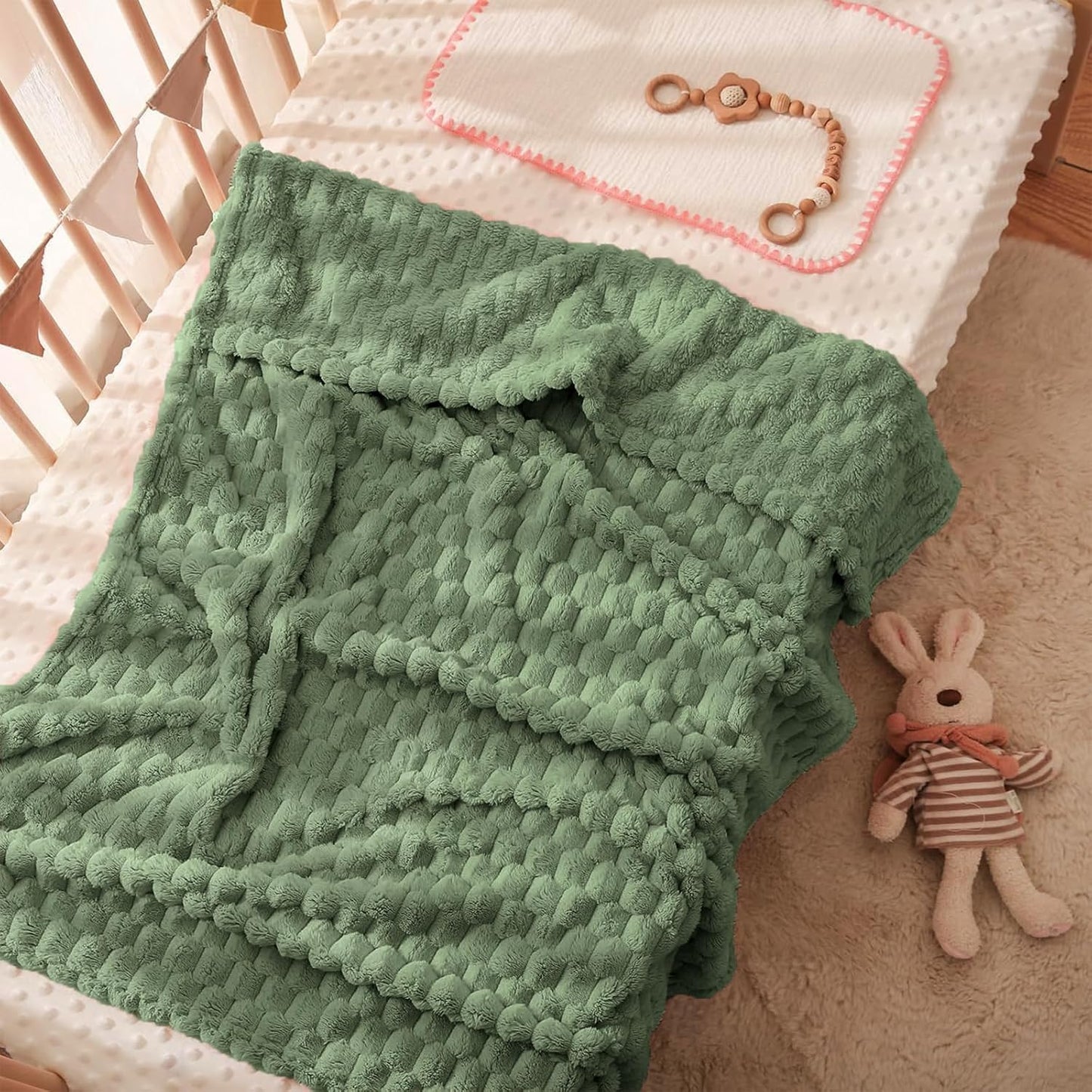 HOMRITAR Baby Blanket for Boys Girls 3D Flannel Fleece Fluffy Blankets for Baby Soft Plush Breathable Bed Blanket for All Season Toddler Infant or Newborn (30 x 40 Inch, Olive Green)