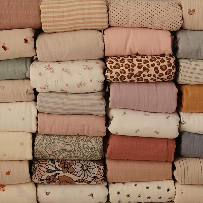 mushie Muslin Baby Swaddle Blanket | 100% Organic Cotton (Pastel Blooms)