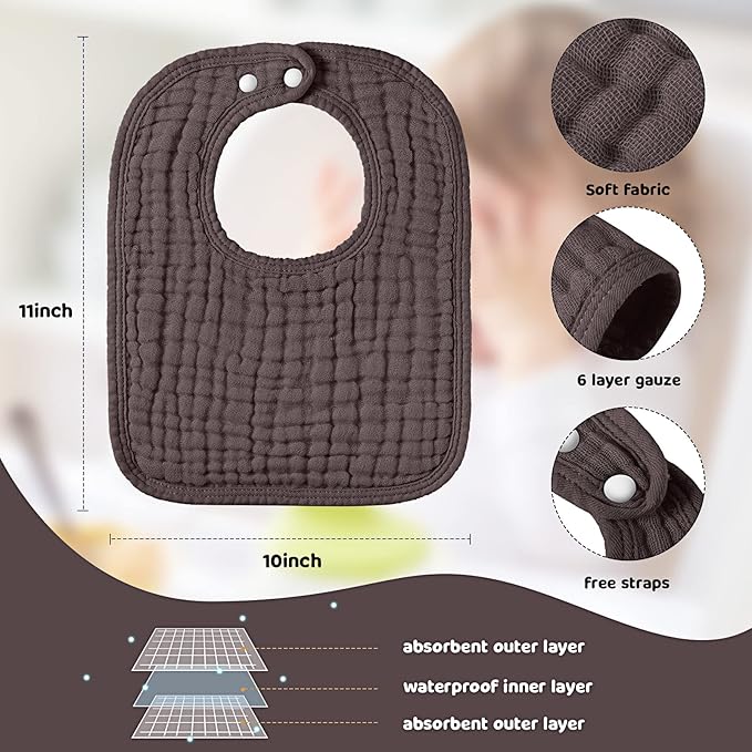 Tallew 8 Pack Muslin Burp Cloths and Baby Bibs for Boy Girl 20" x 10" Cotton Baby Bandana Drool Bibs Muslin Burp Cloths Absorbent Rag for Newborn Toddler Infant Gifts(Dark Color)