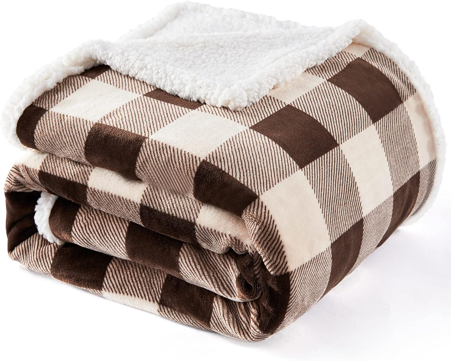 Touchat Sherpa Buffalo Plaid Christmas Twin Blanket 60" X 70", Fuzzy Fluffy Soft Cozy Throw Blanket, Fleece Flannel Plush Microfiber Blanket for Couch Bed Sofa(Brown)