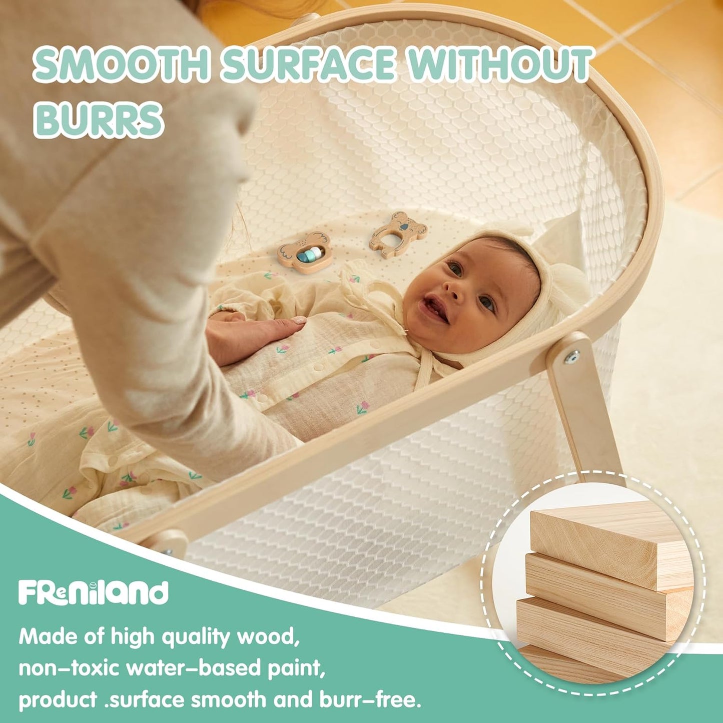 Freniland Wooden Montessori Toys, 5-Piece Wooden Baby Toy, Koala Baby Rattle, Fox Stacking Ring, Little Fox Push and Pull Toys,Koala Holding Toy,Newborn Baby Gift Sets for Boys and Girls