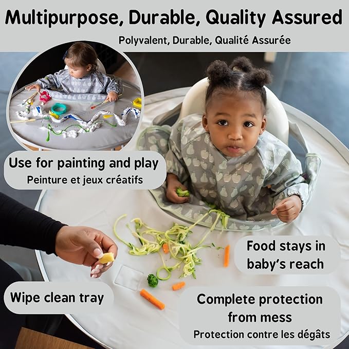 Tidy Tot- Baby Bib & Tray Kit - Mess Proof Long Sleeve Smock Attaches to Feeding Mat, Waterproof Bib - Fits Babies 6-24 Month