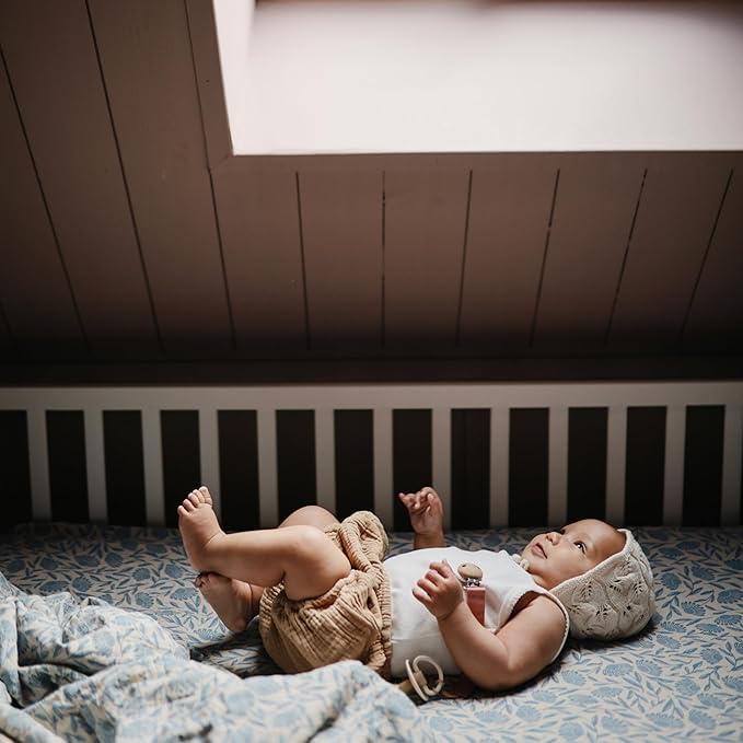 mushie Muslin Baby Swaddle Blanket | 100% Organic Cotton (Blue Flowers)