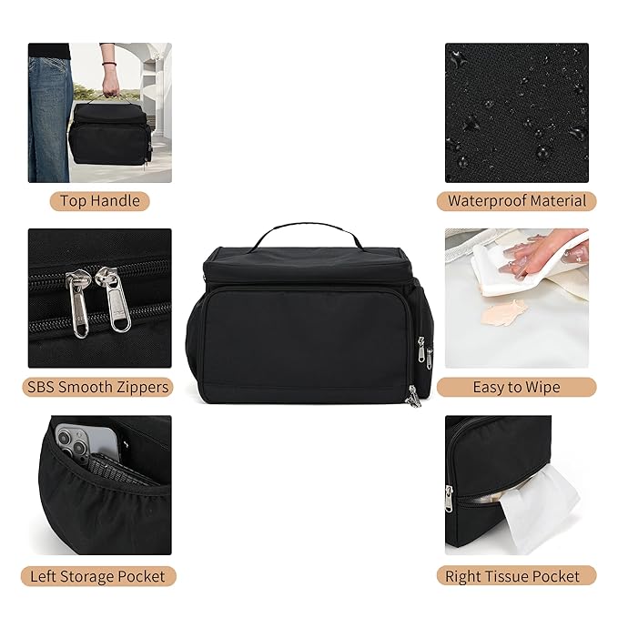 Breast Pump Bag Compatible with Spectra S1 and S2, Breast Pump Carrying Bag with Waterproof Mat Breast Pump Storage Bag for Essentials and Accessories, Black