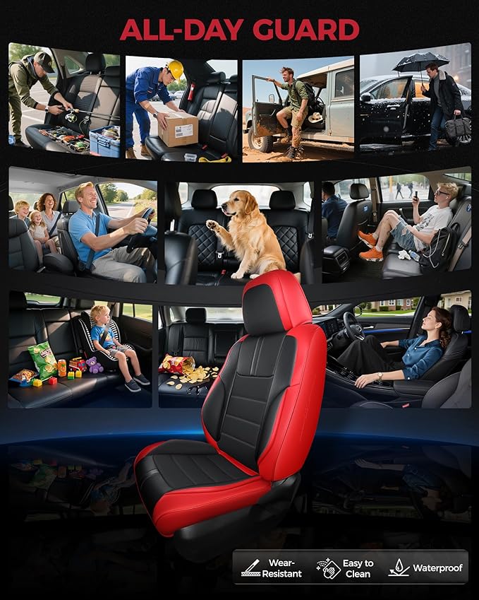 FREESOO Red Black Car Seat Covers Full Set - Faux Nappa Leather Seat Covers for Cars, with Front Seatbelt Pads, Breathable Interior Protectors Universal Fit for Most 5 Seats Vehicles Sedans SUV Trucks