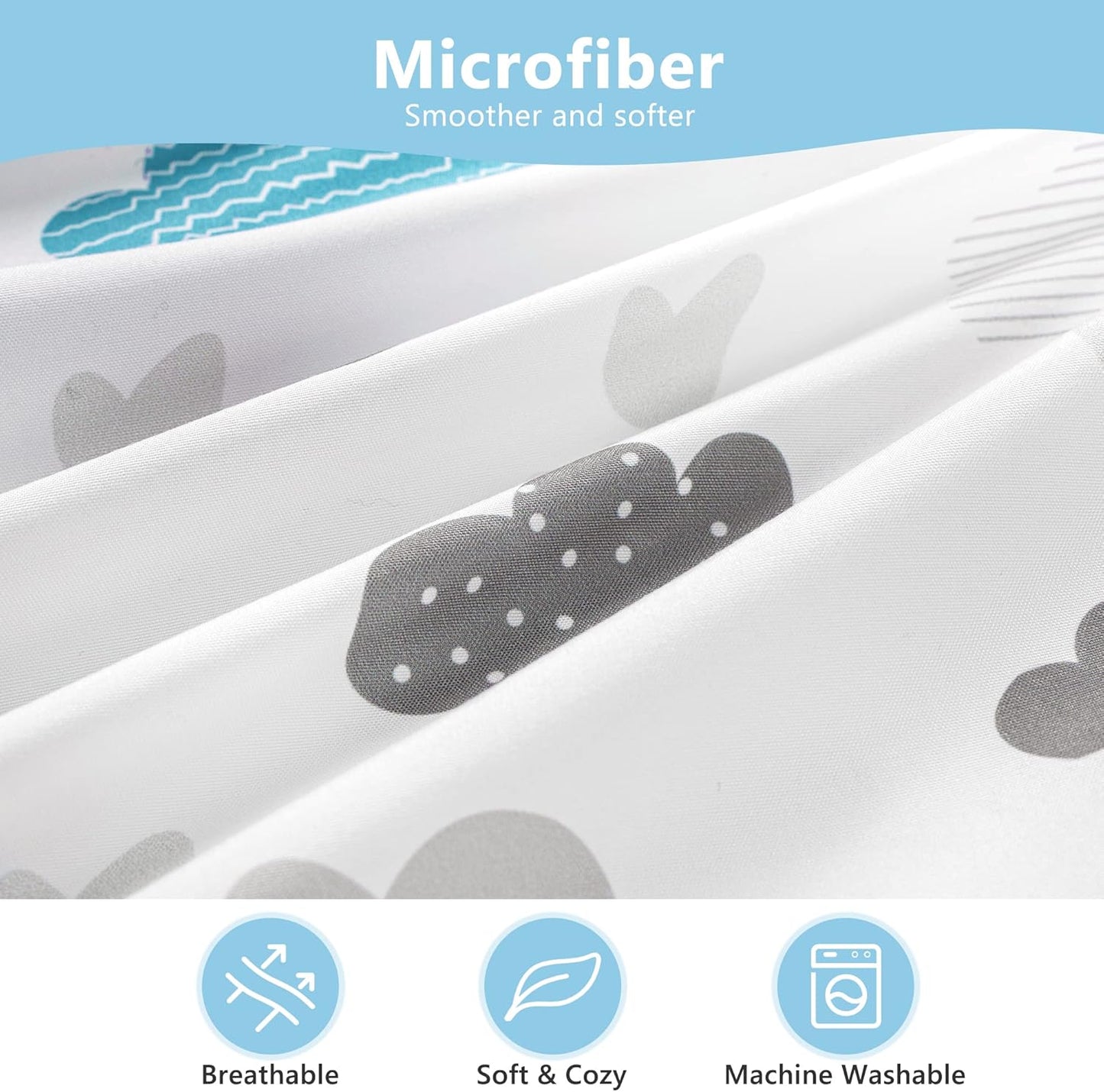 TILLYOU Toddler Pillowcase 2 Pack with Envelope Closure,Silky Soft Microfiber 13" x 18" Kids Travel Pillow Cases,Blue Clouds & Blue Stars