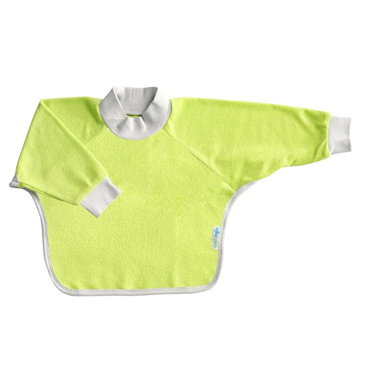 Kiddologic Bibit-all Baby Feeding Bib, Long Sleeves with Ribbed Cuffs and High Collar, Stretchy Pullover Smock, Soft Absorbent Terry, Waterproof Lining, Unisex Infant 6-12 Months, Fresh Lime (Green)