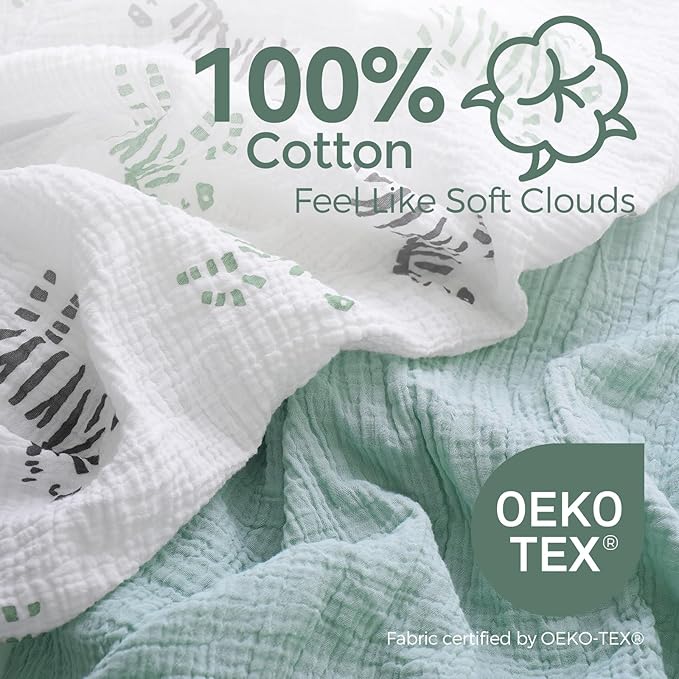 Momcozy Muslin Mini Crib Sheets Fitted - 38''x26'' Pack and Play Sheets for Pack N Play Mattress, 2 Pack Soft & Breathable Natural Cotton Non Slip Bed Cover for Boys, Girls, Bravery Zebra