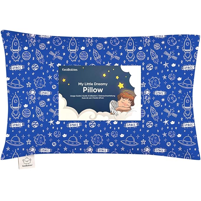 Toddler Pillow with Pillowcase - 13x18 My Little Dreamy Kids Travel Bed Pillows for Sleeping, Organic Cotton Small Pillowcase, Soft & Breathable, Machine Washable,Toddlers 2-5 Years Old(Off to Space)